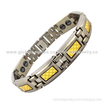 Anti-fatigue health titanium bracelet with bio-healthy elements and gold foil